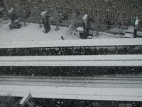 Schneefall beim Bahnhof Mannheim